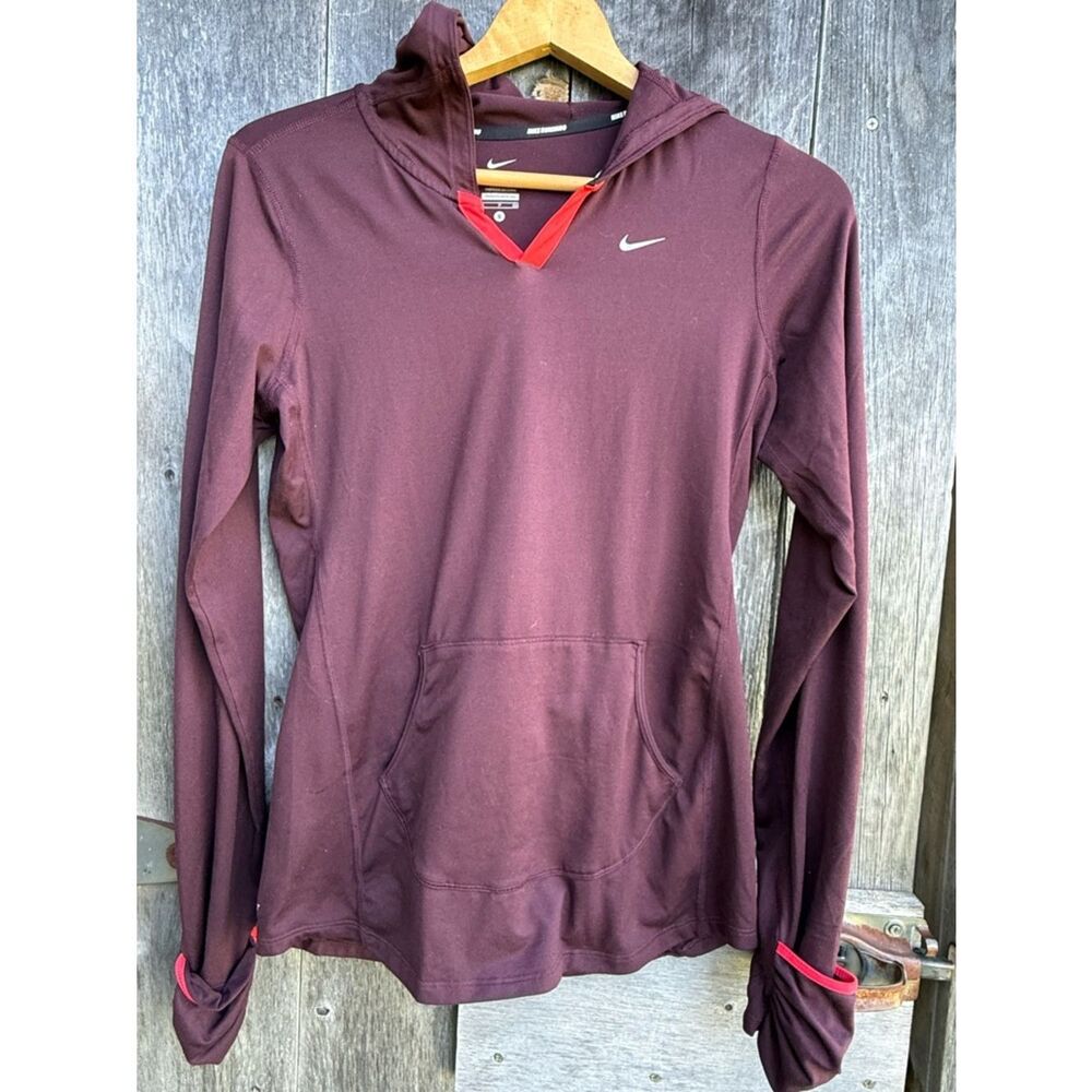 Nike Dri-fit Element Burgundy Hooded Long Sleeve Running Top Shirt Size Small